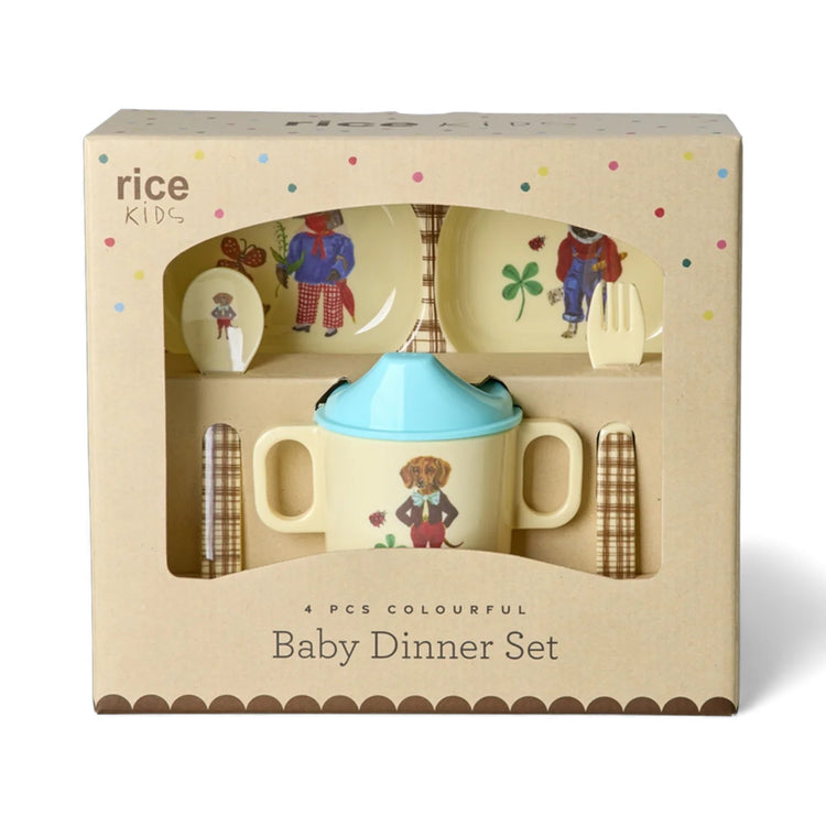 RICE. Melamine Baby Dinner Set - Nathalie Lete Print - Brown - 4 pcs