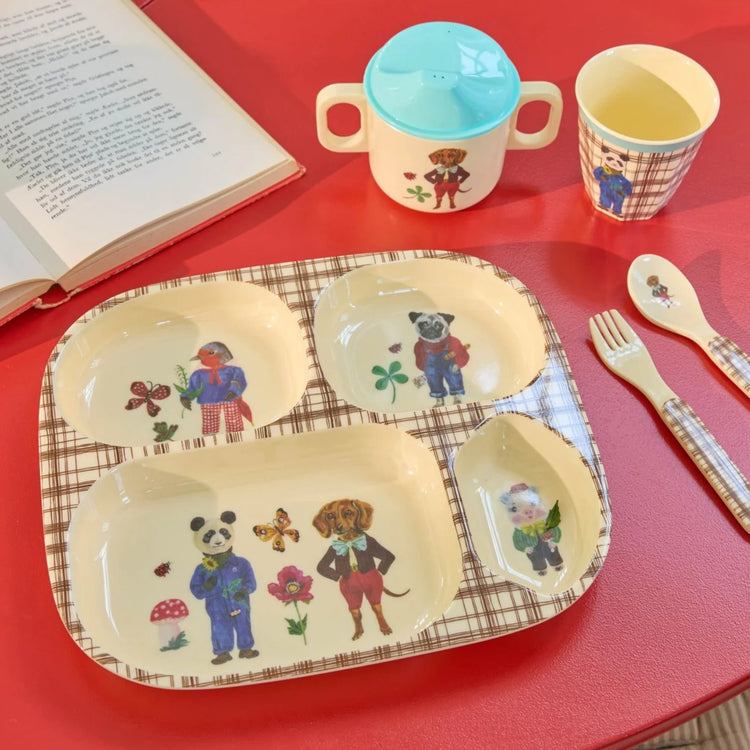 RICE. Melamine Baby Dinner Set - Nathalie Lete Print - Brown - 4 pcs