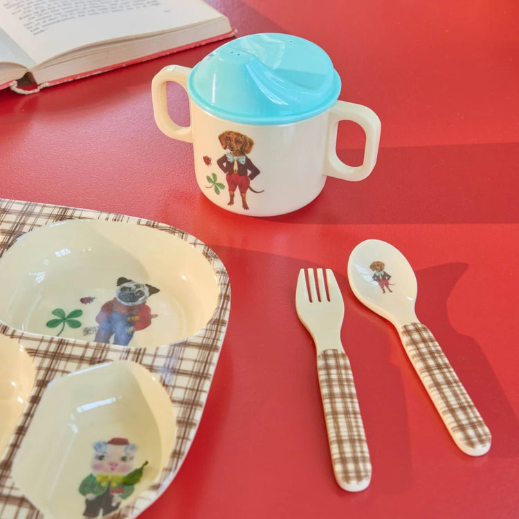 RICE. Melamine Baby Dinner Set - Nathalie Lete Print - Brown - 4 pcs