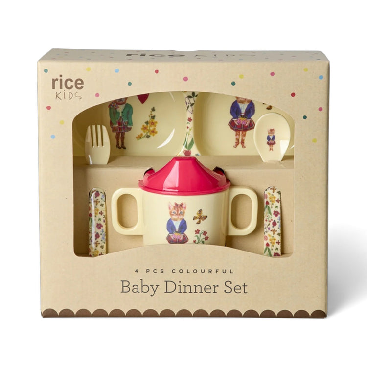 RICE. Melamine Baby Dinner Set - Nathalie Lete Print - Cream - 4 pcs