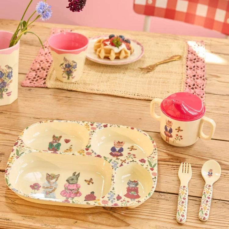 RICE. Melamine Baby Dinner Set - Nathalie Lete Print - Cream - 4 pcs