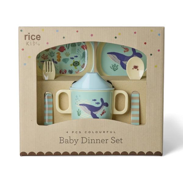 RICE. Melamine Baby Dinner Set - Blue Ocean Print - 4 pcs – Cozykids.gr