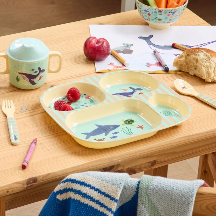 RICE. Melamine Baby Dinner Set - Blue Ocean Print - 4 pcs