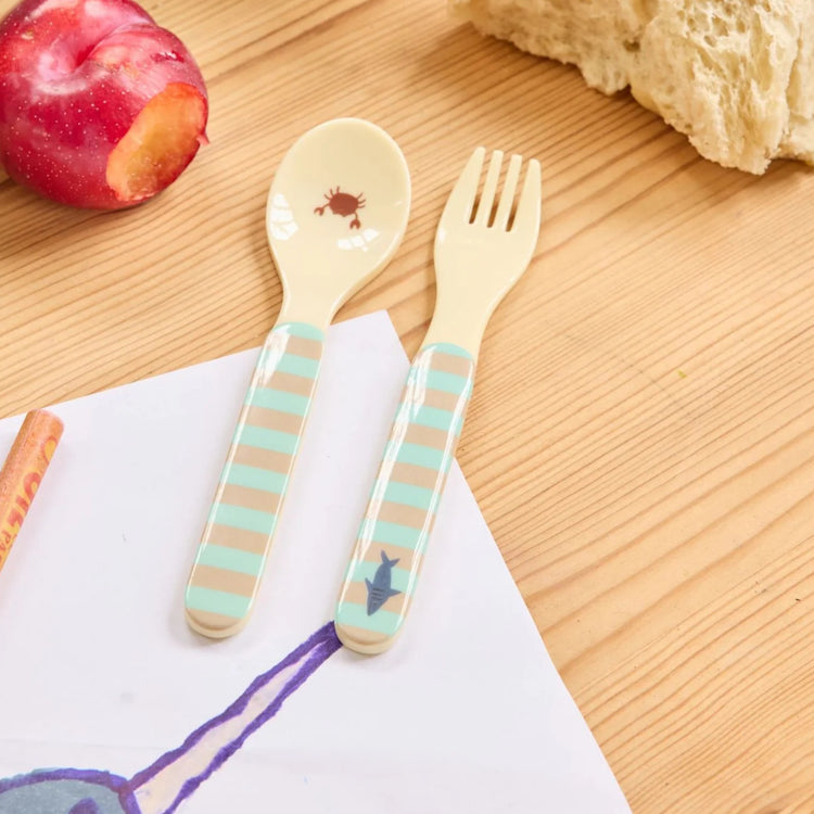 RICE. Melamine Baby Dinner Set - Blue Ocean Print - 4 pcs