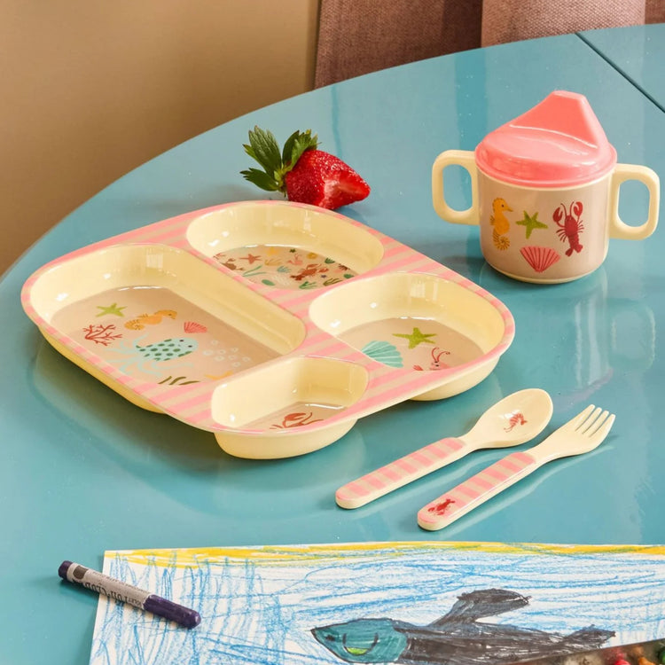 RICE. Melamine Baby Dinner Set - Coral Ocean Print - 4 pcs