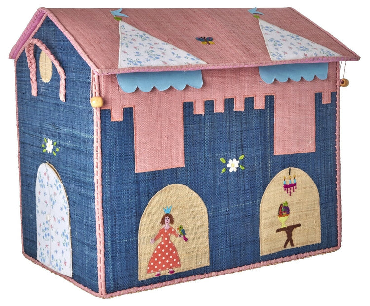 RICE. Raffia Toy Basket with Castle Theme - large
