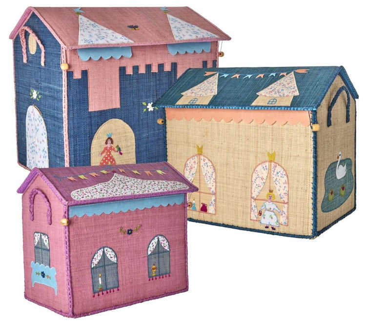RICE. Raffia Toy Basket with Castle Theme - large