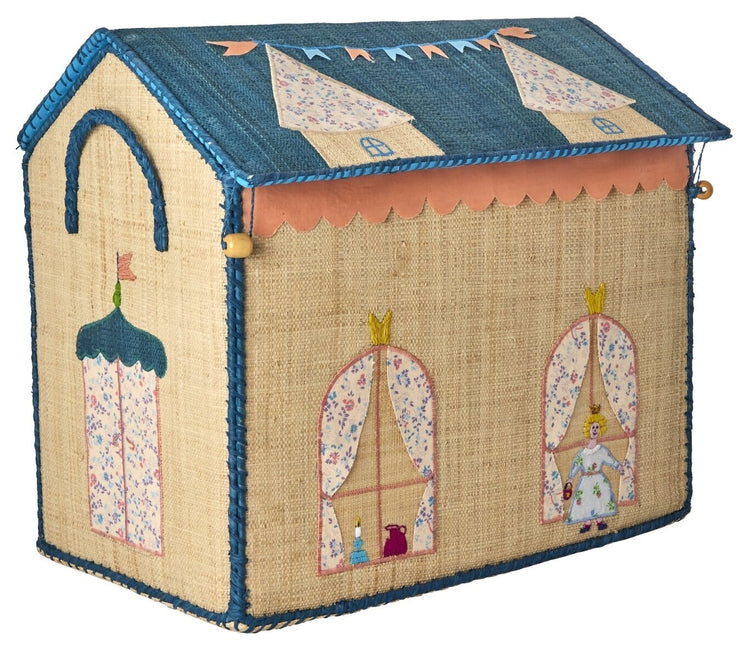 RICE. Raffia Toy Basket with Castle Theme - medium