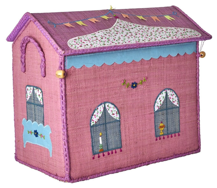 RICE. Raffia Toy Basket with Castle Theme - small