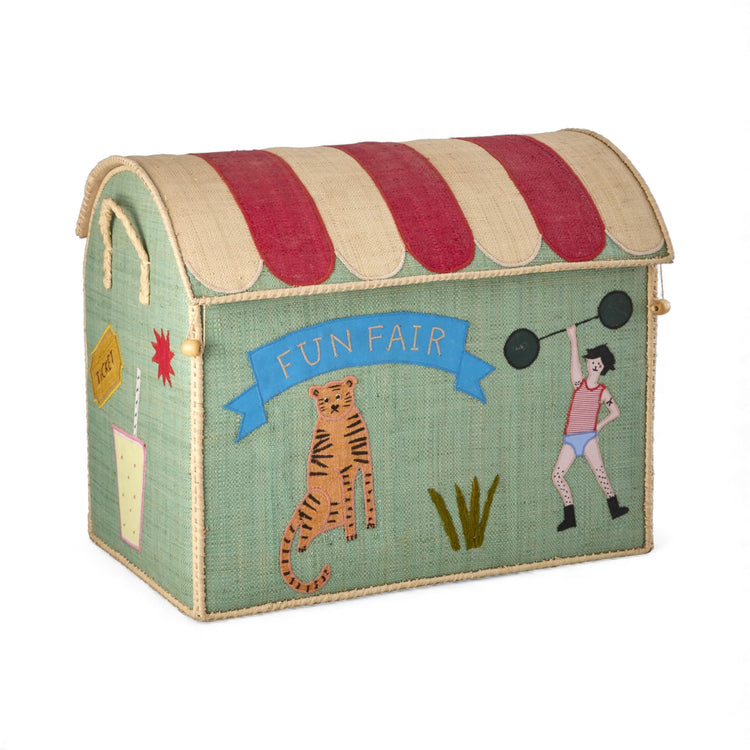 RICE. Large Raffia Toy Basket - Mint Fun Fair Theme