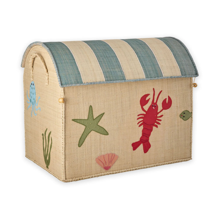 RICE. Raffia Toy Baskets with Ocean Theme - Large