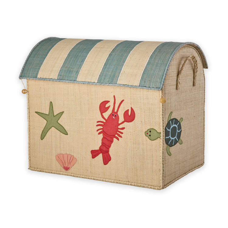 RICE. Raffia Toy Baskets with Ocean Theme - Large