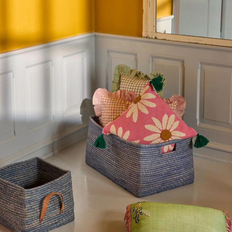 RICE. Καλάθι αποθήκευσης Raffia ορθογώνιο Μπλε Extra large