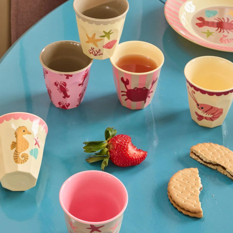 RICE. Melamine Cups with Coral Ocean Prints - Medium - 6 Pack - 250 ml