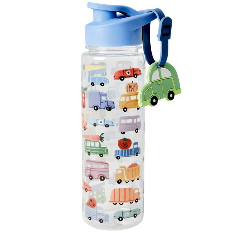 RICE. Plastic Kids Drinking Bottle with Happy Cars Print