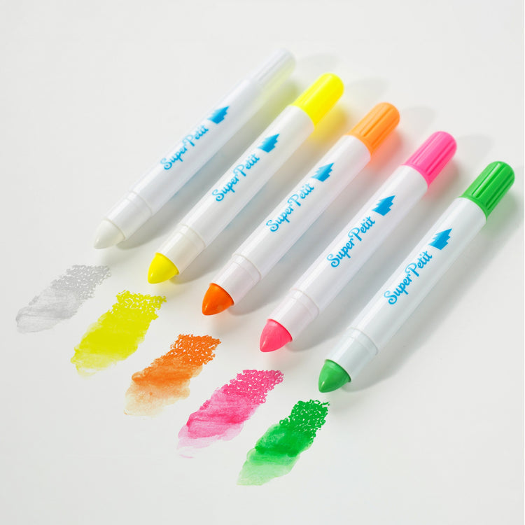 SUPER PETIT. Set of 5 multi-surface neon wax crayons