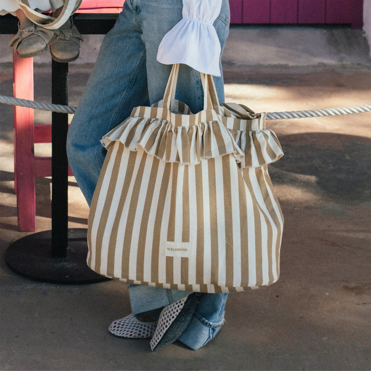 WILDRIDE. Ruffle shoulder bag Beige Stripe