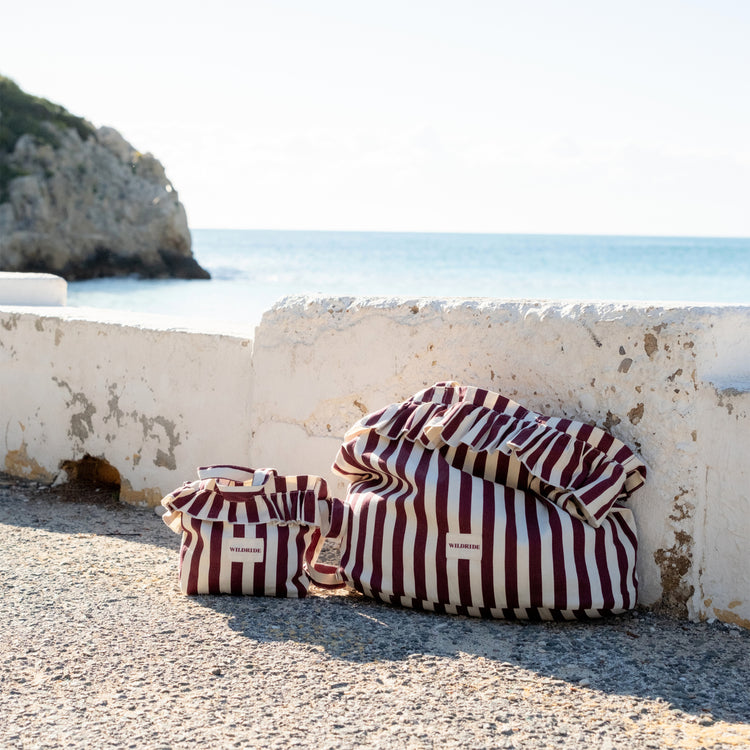 WILDRIDE. Ruffle shoulder bag Bordeaux Stripe