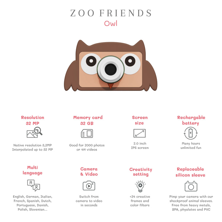 ZOO FAMILY. Ψηφιακή φωτογραφική μηχανή Zoo friends Κουκουβάγια