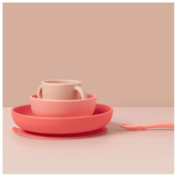 EKOBO. Bambino Silicone Baby Meal Set Coral with Silicone Spoon