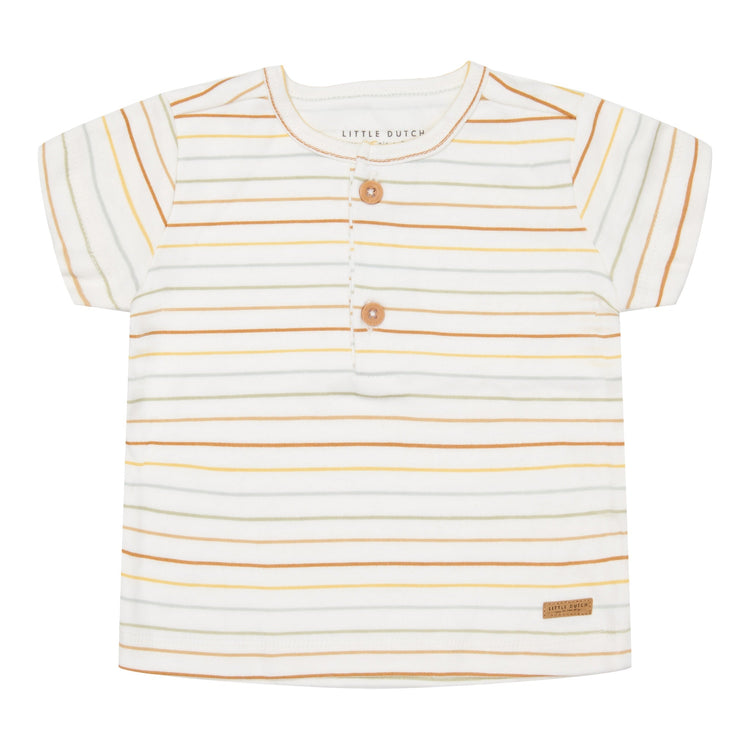 LITTLE DUTCH. Μπλουζάκι κοντομάνικο με κουμπάκια Vintage Sunny Stripes - 80