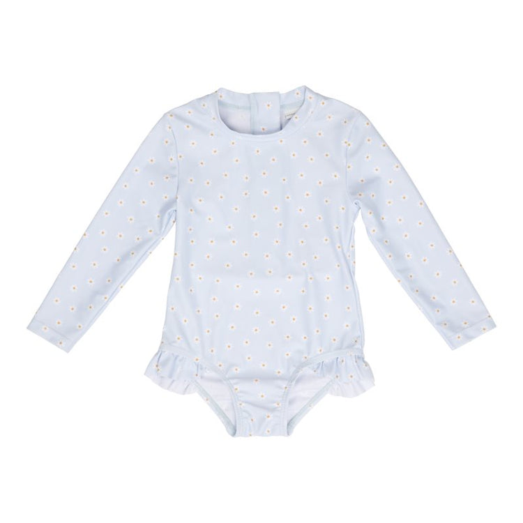 LITTLE DUTCH. Bathsuit long sleeves ruffles Daisies Blue - 62/68