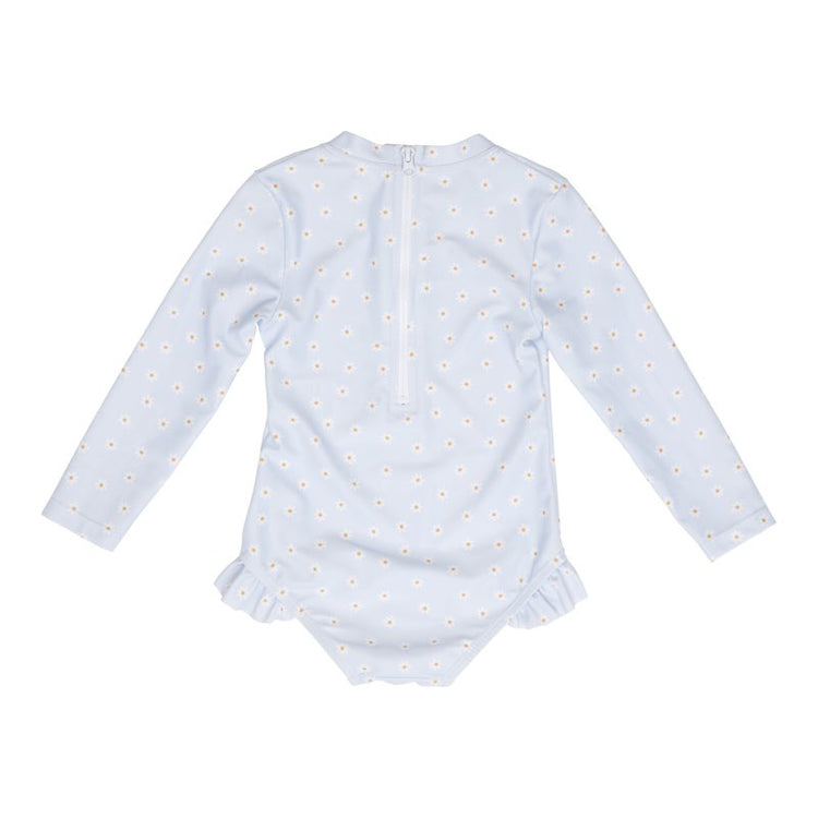 LITTLE DUTCH. Bathsuit long sleeves ruffles Daisies Blue - 62/68