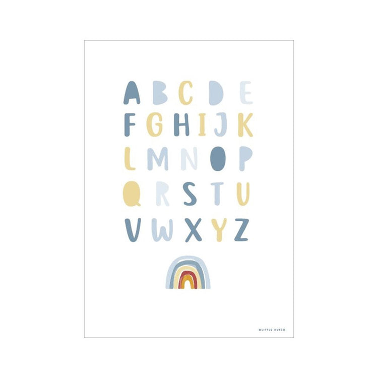 LITTLE DUTCH. Poster A3 Rainbow Alphabet Blue