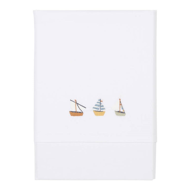 LITTLE DUTCH. Cot Sheet Embroidered Sailors Bay 110 x 140