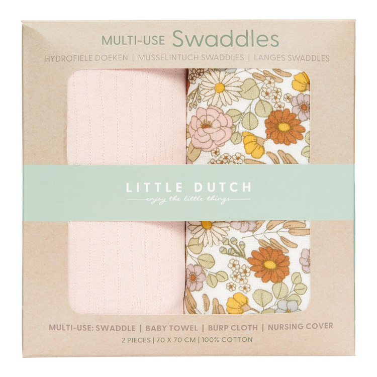 LITTLE DUTCH. Σετ 2 πανάκια αγκαλιάς Flowers & Butterflies/Pure Soft Pink