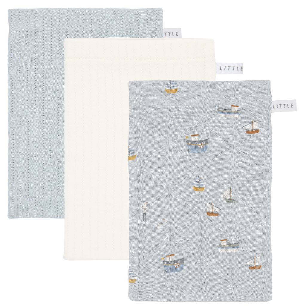 LITTLE DUTCH. Washcloths set Sailors Bay Blue/Pure Soft White / Pure S ...