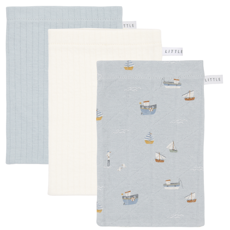 LITTLE DUTCH. Washcloths set Sailors Bay Blue/Pure Soft White / Pure Soft Blue
