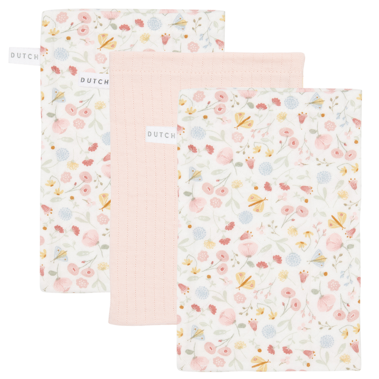 LITTLE DUTCH. Σετ 3 πανάκια μπάνιου Flowers & Butterflies/Pure Soft Pink