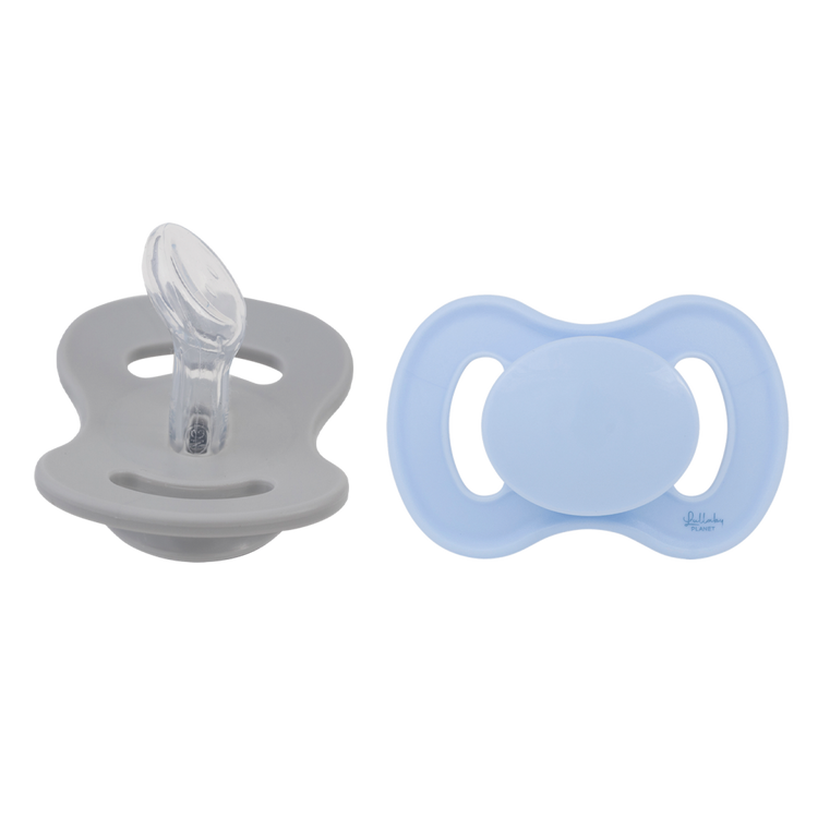 LULLABY PLANET. 2 pcs. Dental Silicone Soothers Size 1 Ice Blue & Misty Grey