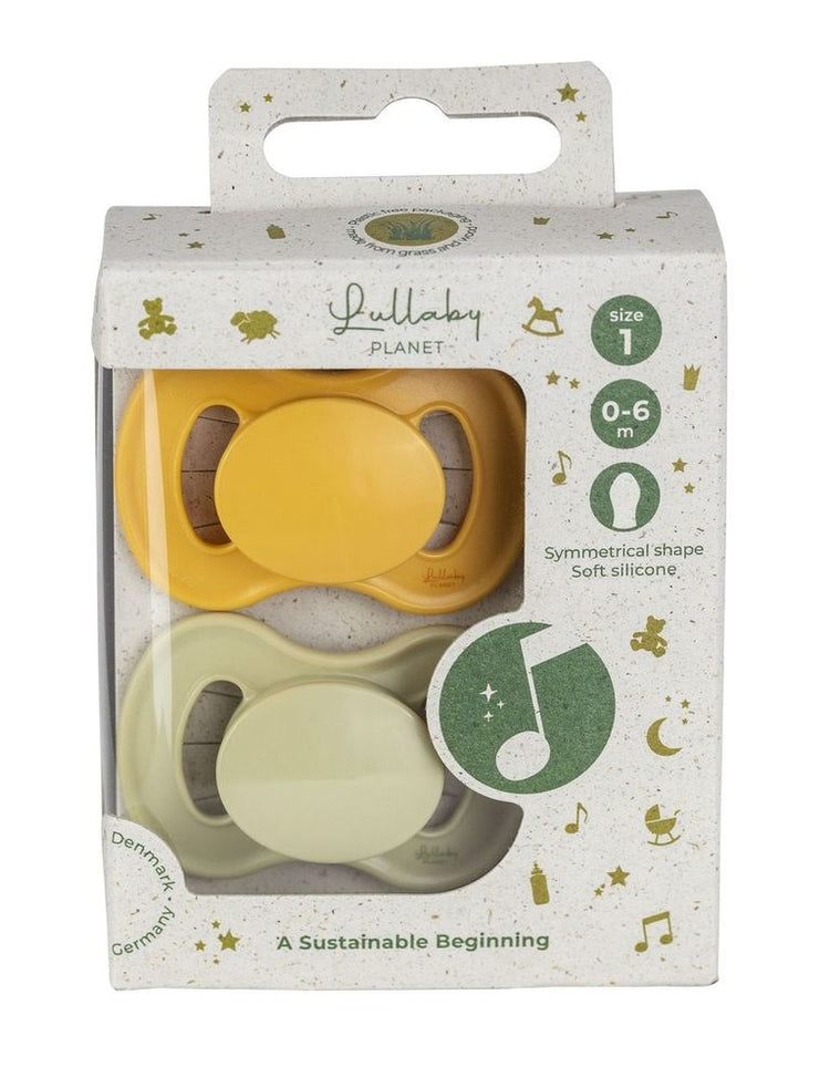 LULLABY PLANET. 2 pcs. Symmetrical Silicone Soother Size 1 Daisy Yellow & Lake Green