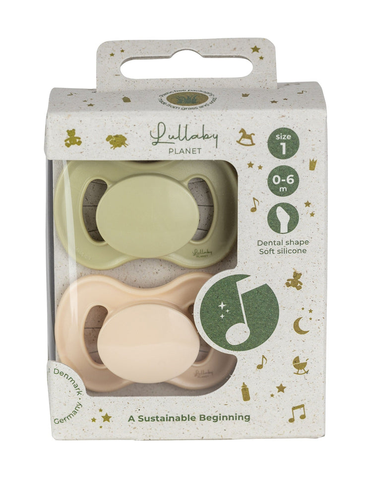 LULLABY PLANET. 2 pcs. Dental Silicone Soothers Size 1 Lake Green & Alabaster