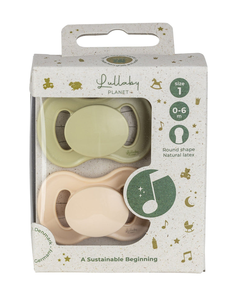LULLABY PLANET. 2 pcs. Round Latex Soothers Size 1 Lake Green & Alabaster