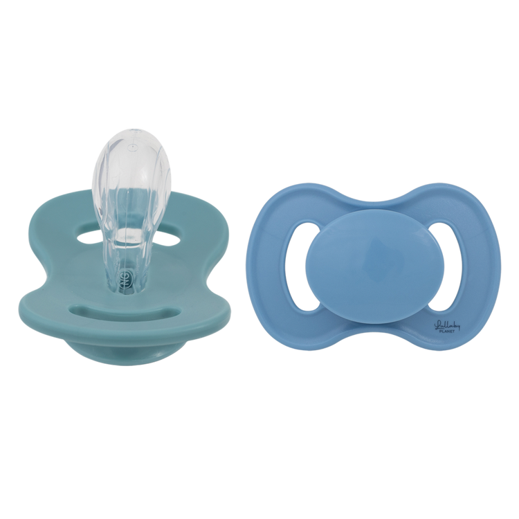 LULLABY PLANET. 2 pcs. Symmetrical Silicone Soothers Size 2 Ocean Teal & Dove Blue