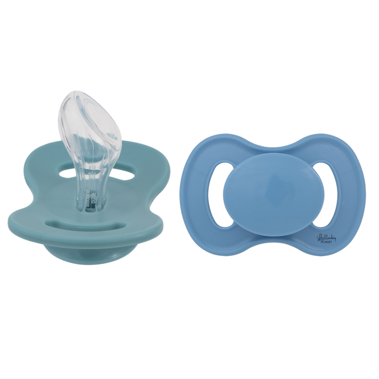 LULLABY PLANET. 2 pcs. Dental Silicone Soothers Size 2 Ocean Teal & Dove Blue
