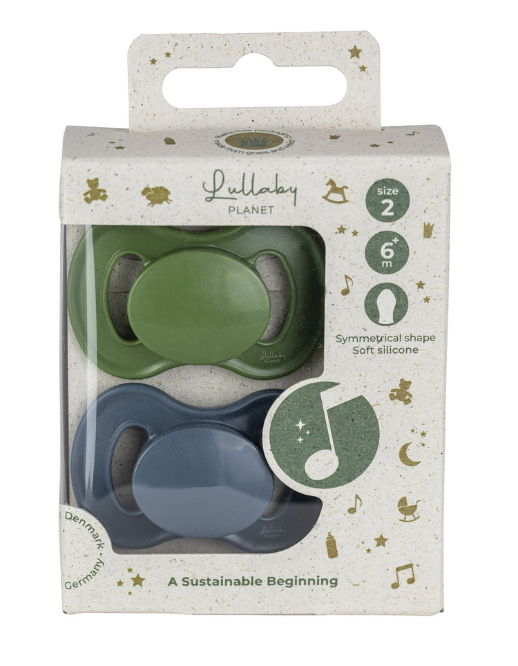 LULLABY PLANET. 2 pcs. Symmetrical Silicone Soothers Size 2 Forest Green & Flint Stone