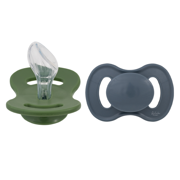 LULLABY PLANET. 2 pcs. Dental Silicone Soothers Size 2 Forest Green & Flint Stone
