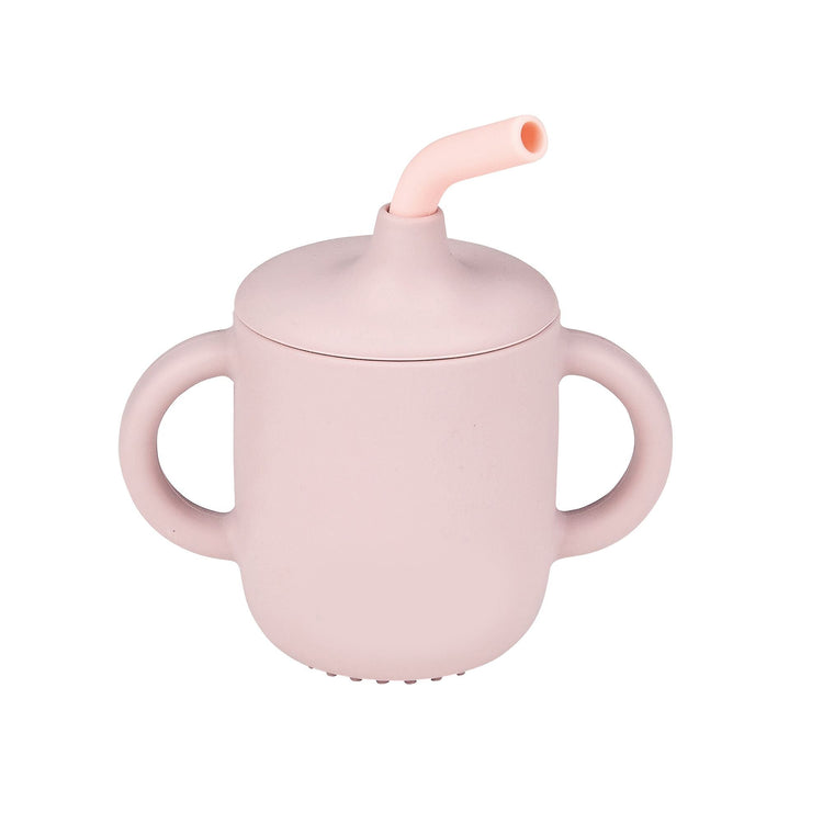 SILICON. Cup with straw - pink
