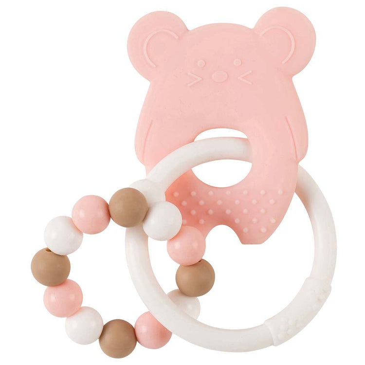 SILICON. Silicone teething ring Mouse (white-pink)