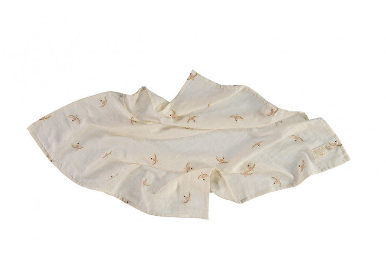 NEW ELEMENTS. Swaddle 70x70 Baby love Nude Haiku Birds/ Natural
