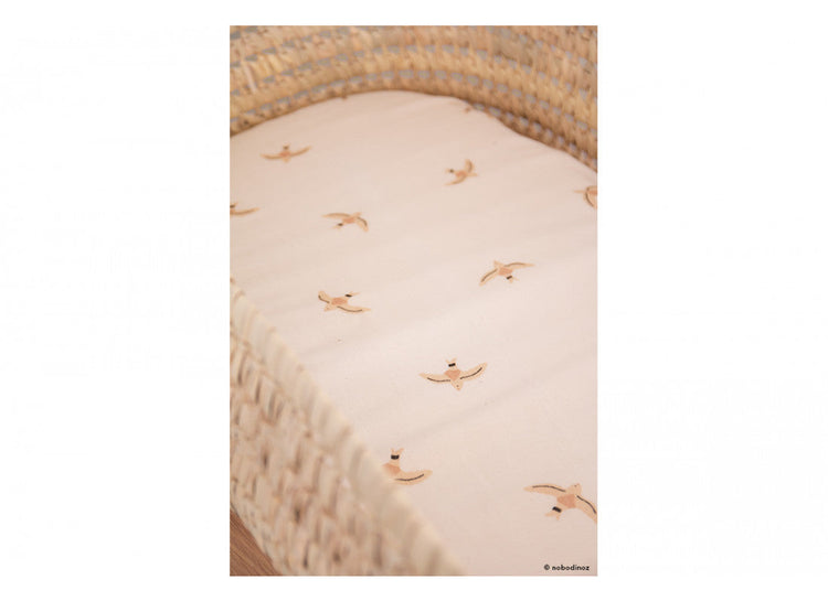 NEW ELEMENTS. Melody Nude haiku birds Natural Fitted Sheet 40X80