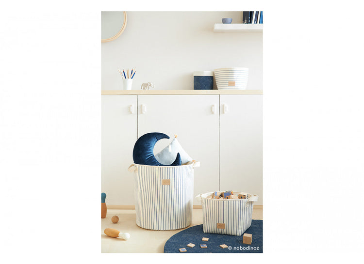 ST GERMAIN. Django Toy Basket • blue thin stripes natural