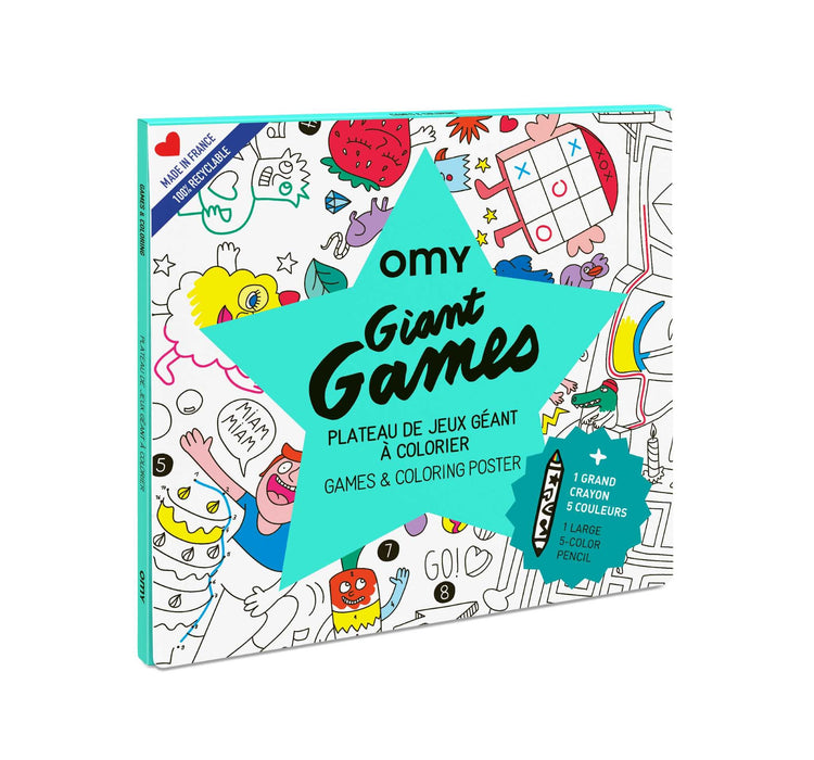 OMY. Giant coloring poster "Giant Games" includes 1 large 5-color pencil