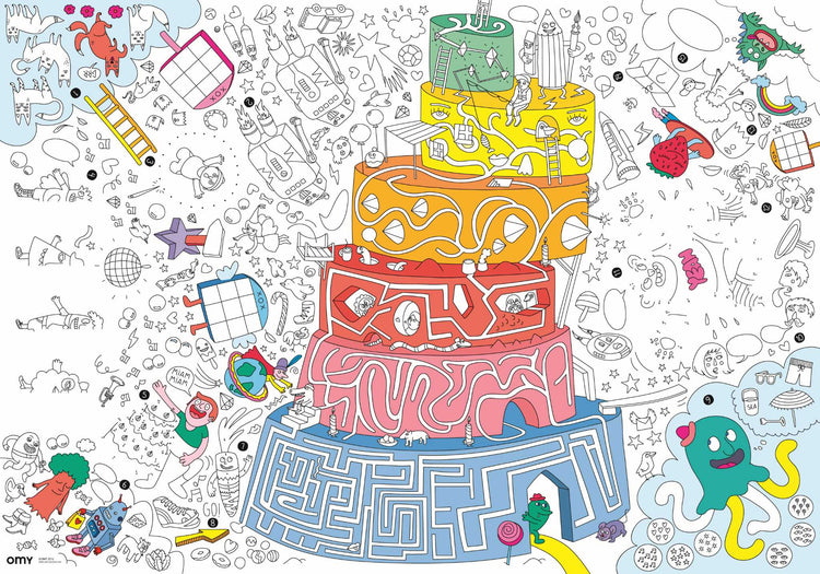 OMY. Giant coloring poster "Giant Games" includes 1 large 5-color pencil