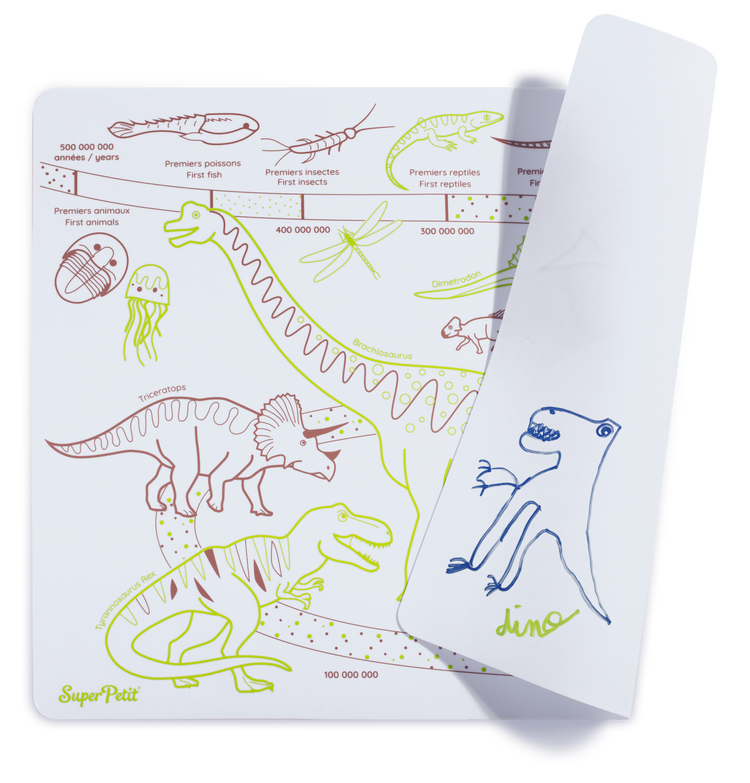 SUPER PETIT. Reversible colouring placemat set Age of the Dinosaurs